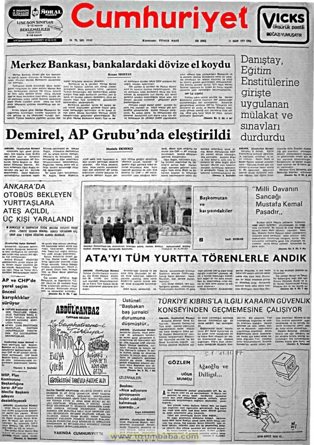 Cumhuriyet gazetesi 11 kasım 1977