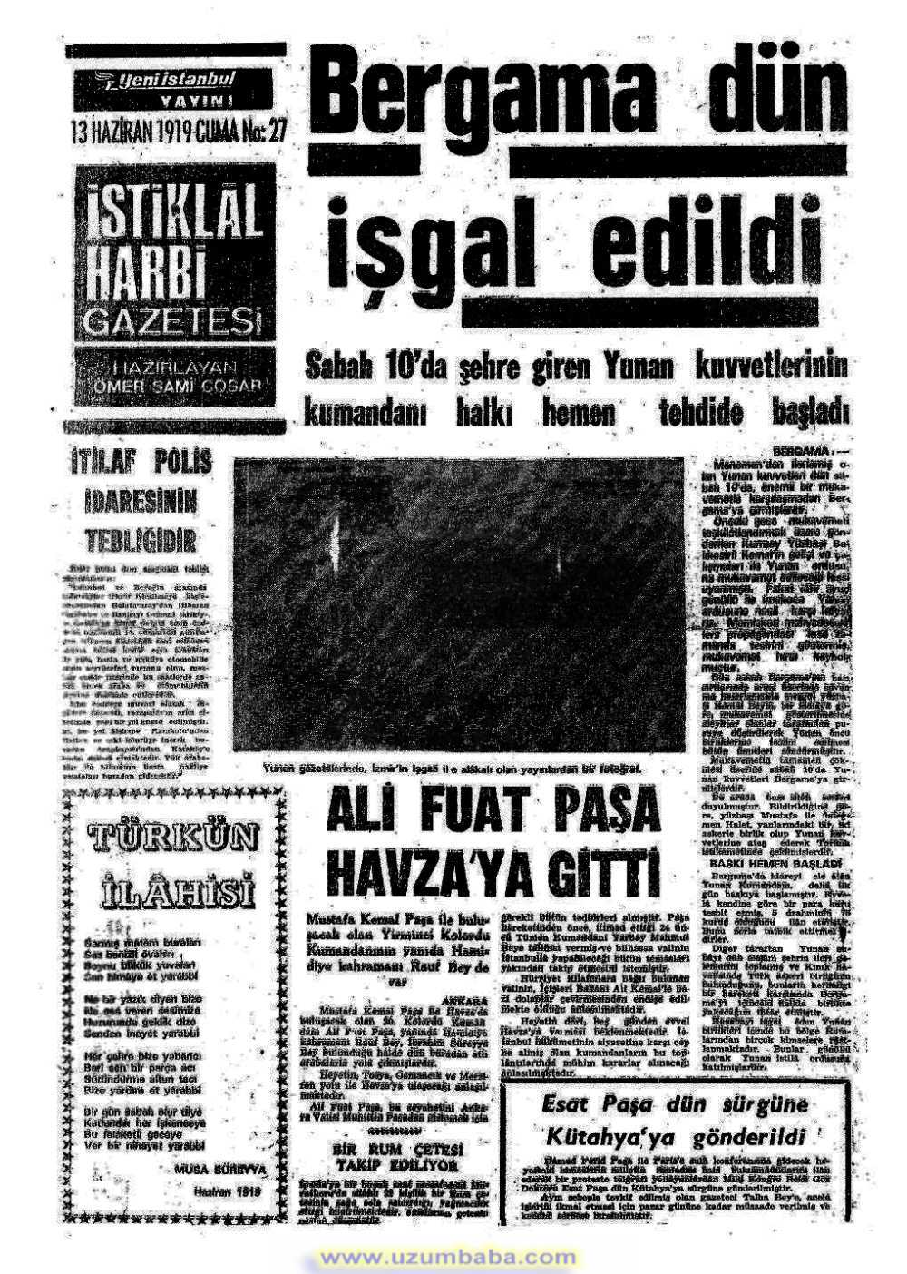 İstiklal harbi gazetesi 13 haziran 1919