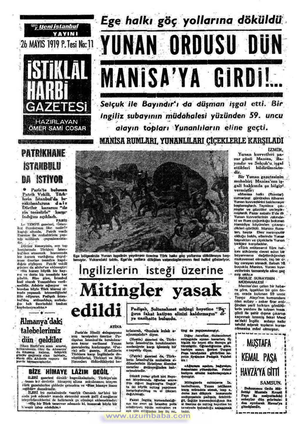istiklal harbi gazetesi 26 mayıs 1919