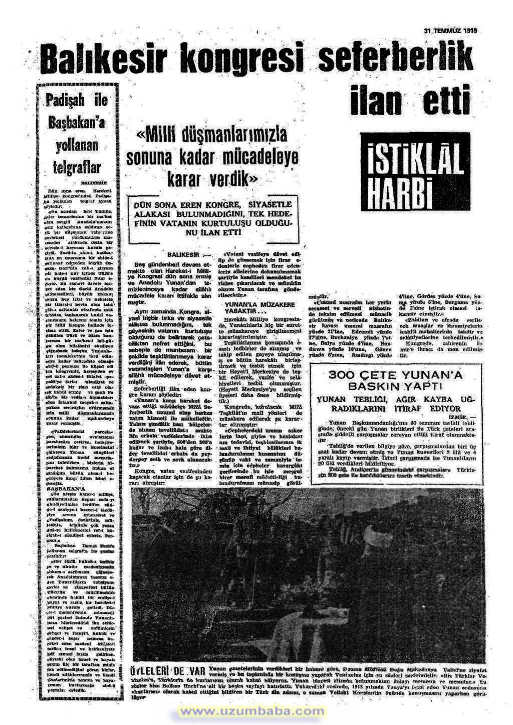 istiklal harbi gazetesi 31 temmuz 1919