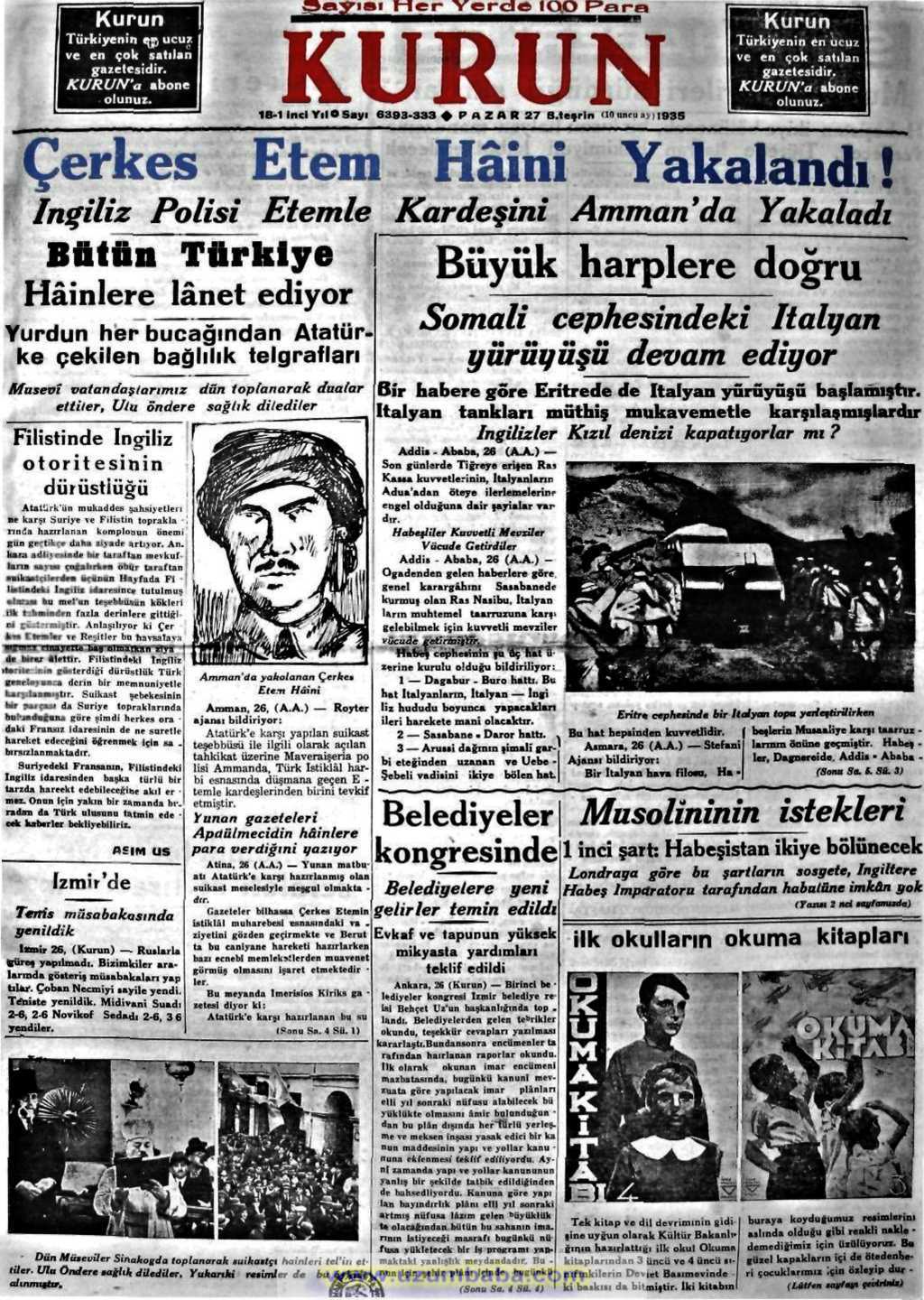 kurun gazetesi 1.teşrin 1935