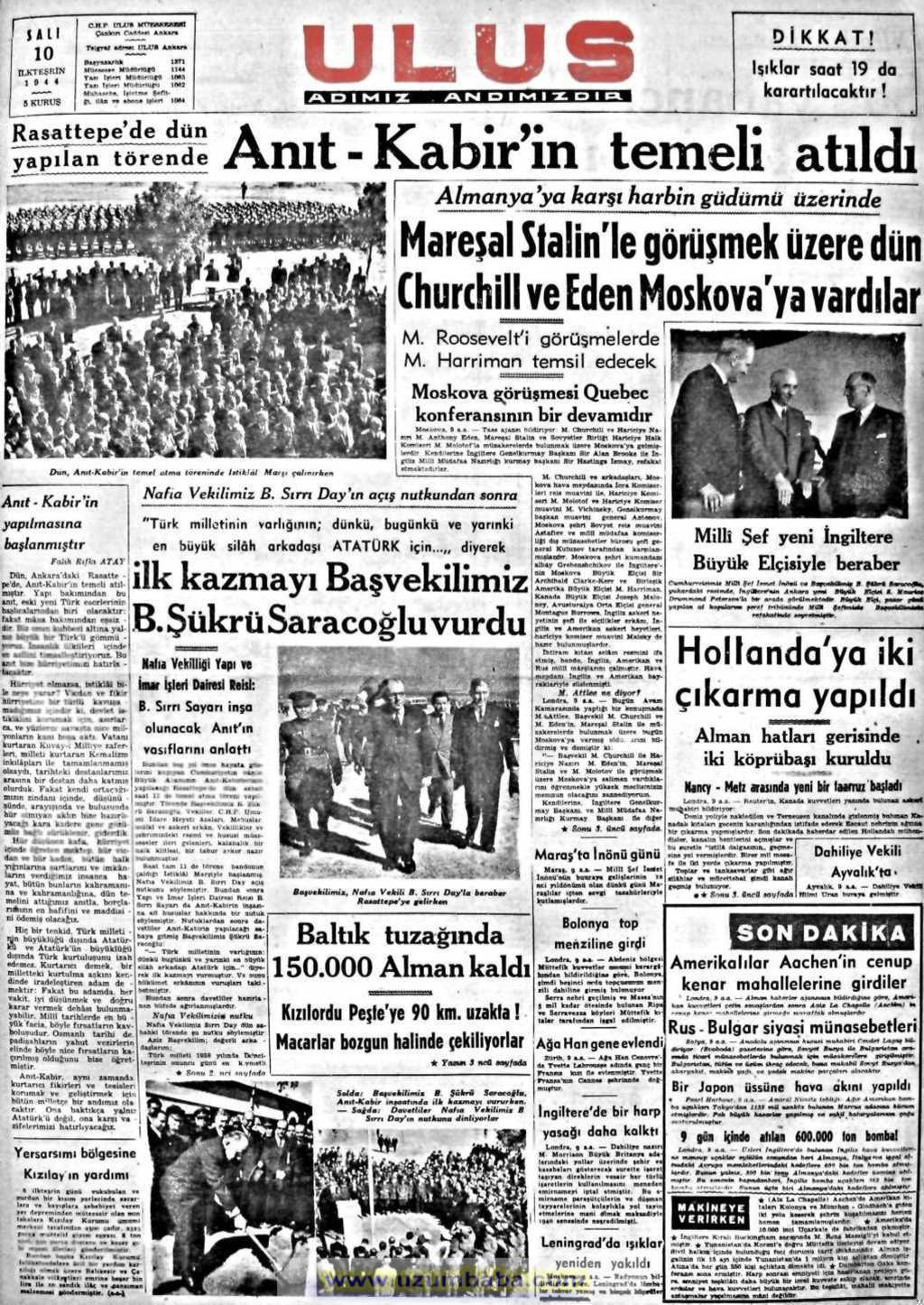 ulus gazetesi  10 ilk teşrin 1944