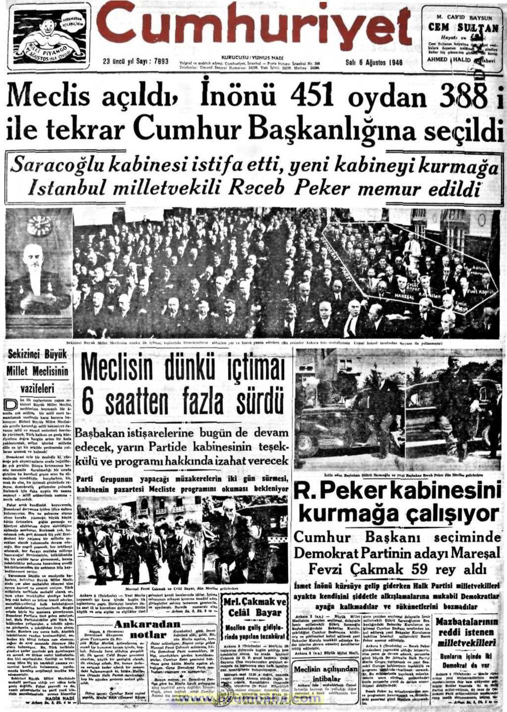 Cumhuriyet gazetesi 6 ağustos 1946