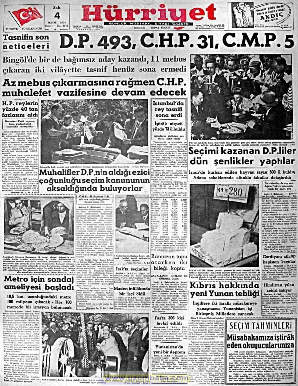 Hürriyet gazetesi 4 mayıs 1954