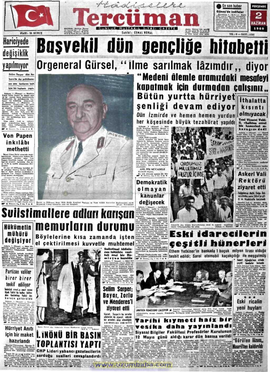 Tercüman gazetesi 2 haziran 1960