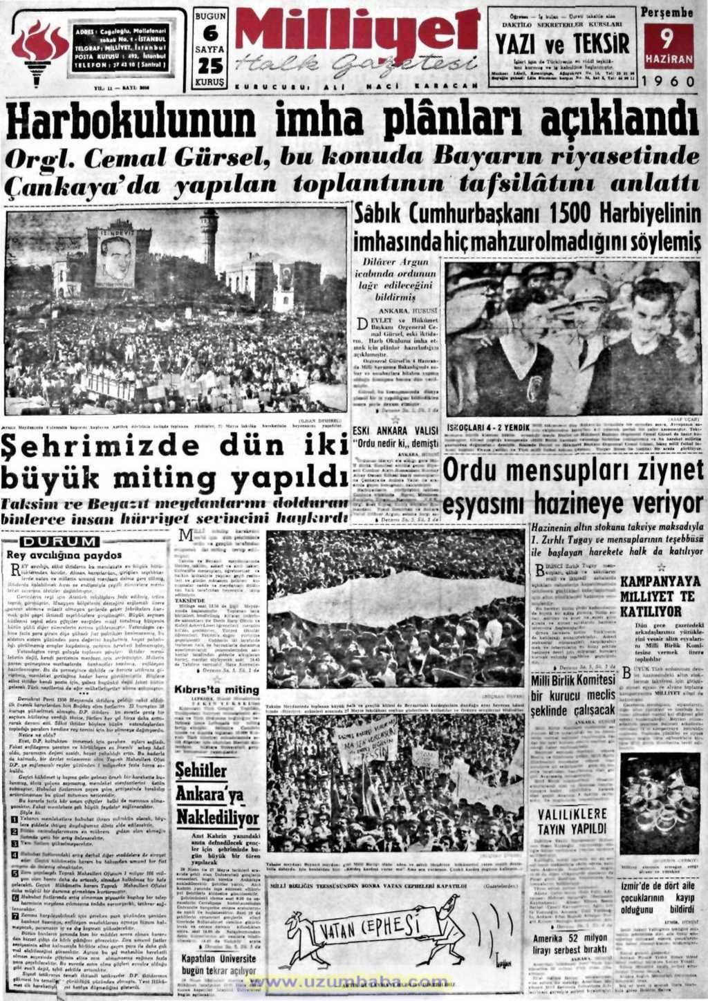 Milliyet gazetesi 9 haziran 1960
