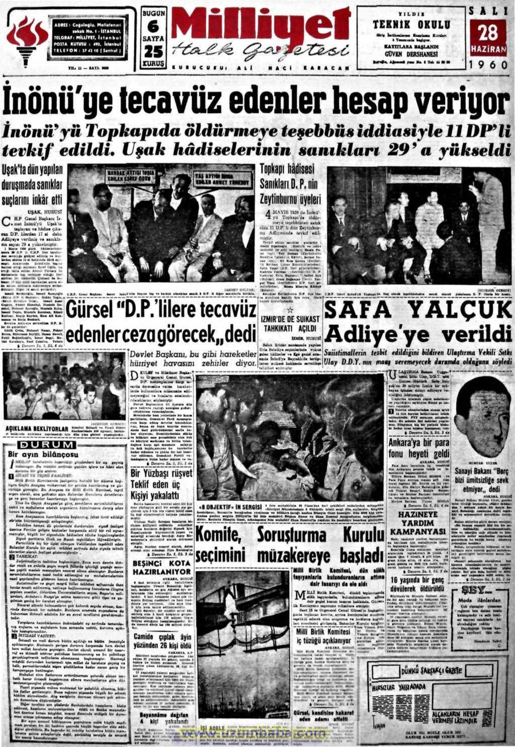 Milliyet gazetesi 28 haziran 1960