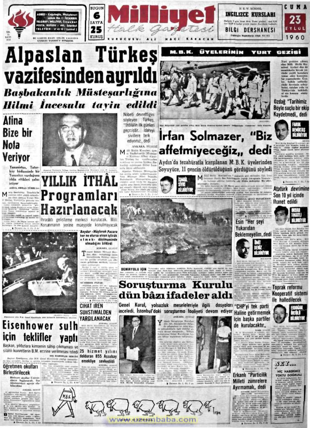 Milliyet gazetesi 23 eylül 1960