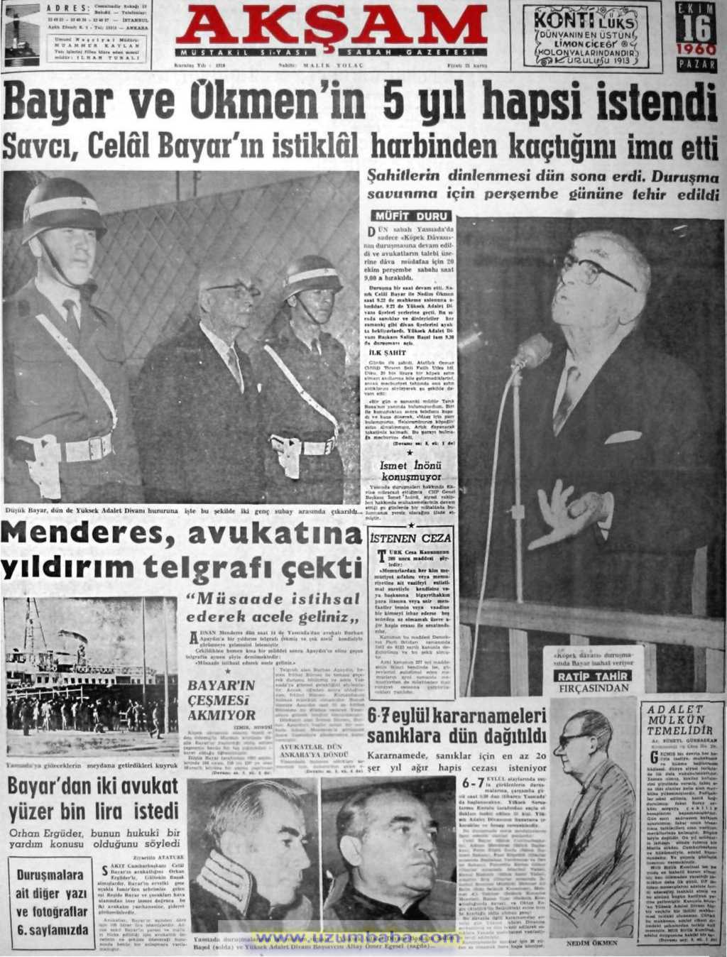 Akşam gazetesi 16 ekim1960