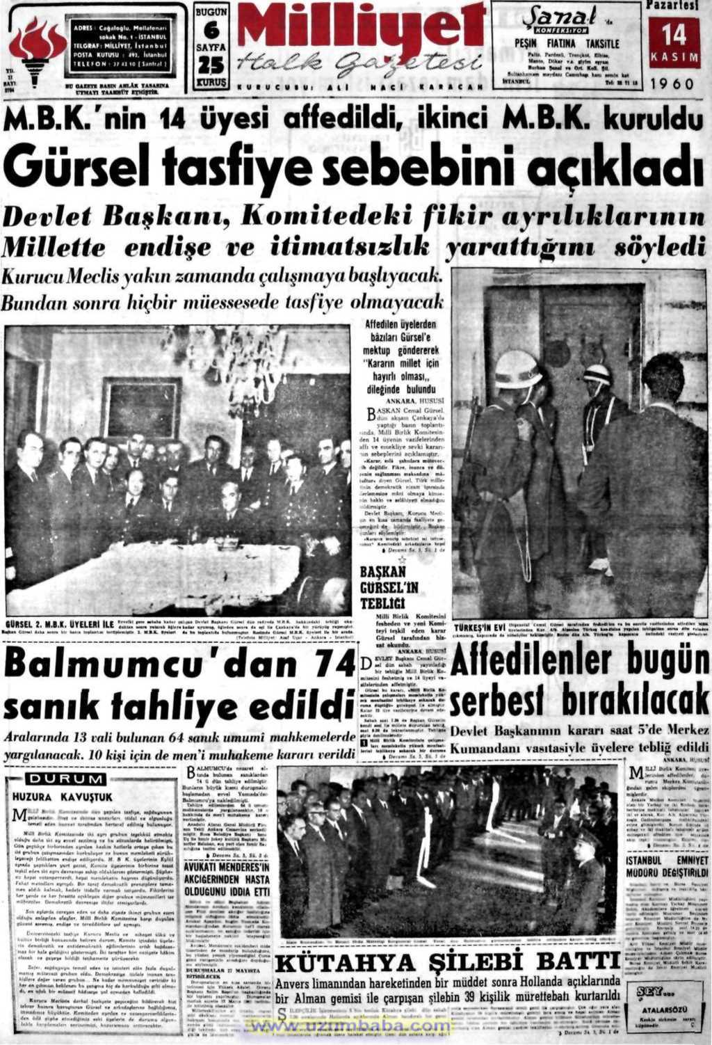Milliyet gazetesi 14 kasım 1960