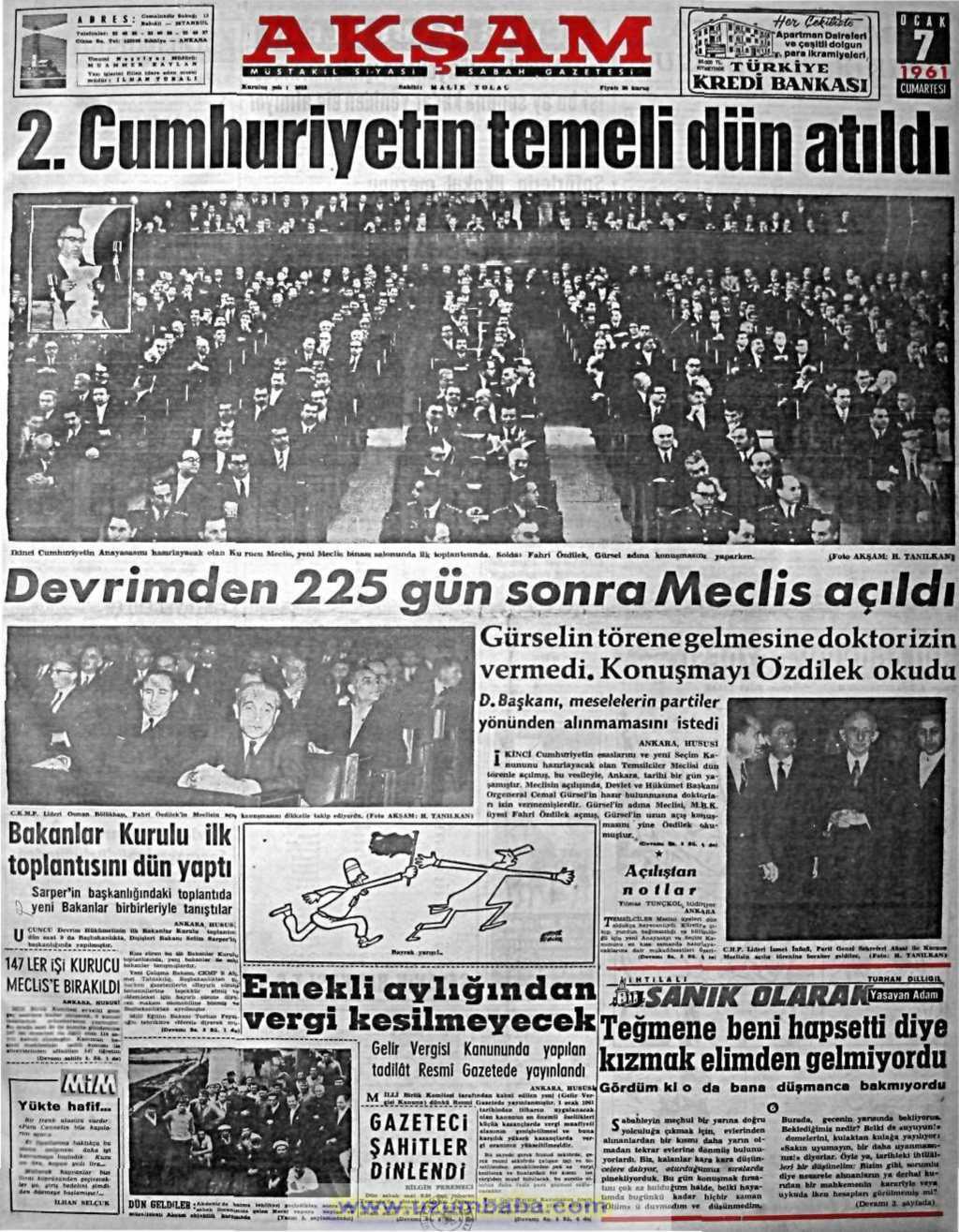 Akşam gazetesi 7 ocak 1961