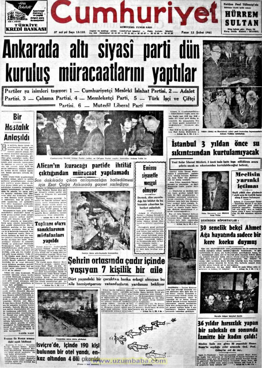 Cumhuriyet gazetesi 12 şubat 1961