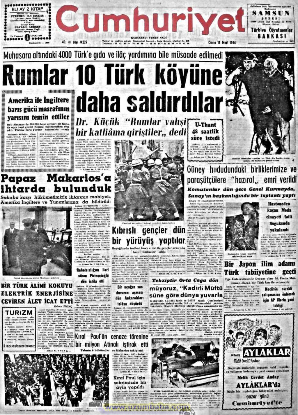 Cumhuriyet gazetesi 13 mart 1964