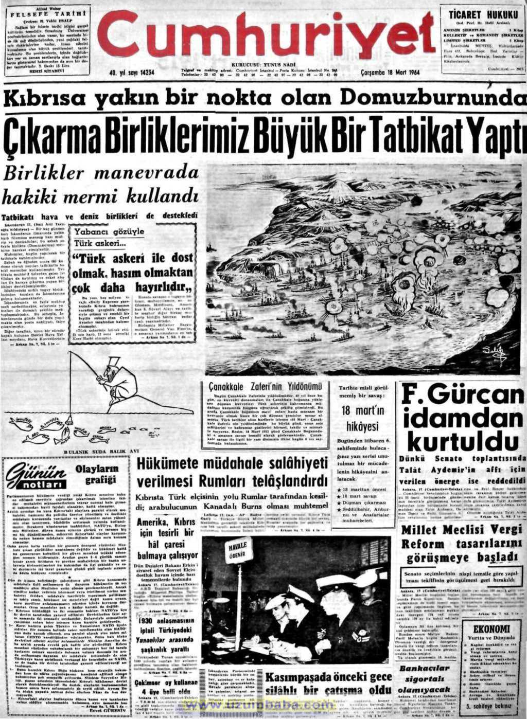 Cumhuriyet gazetesi 18 mart 1964