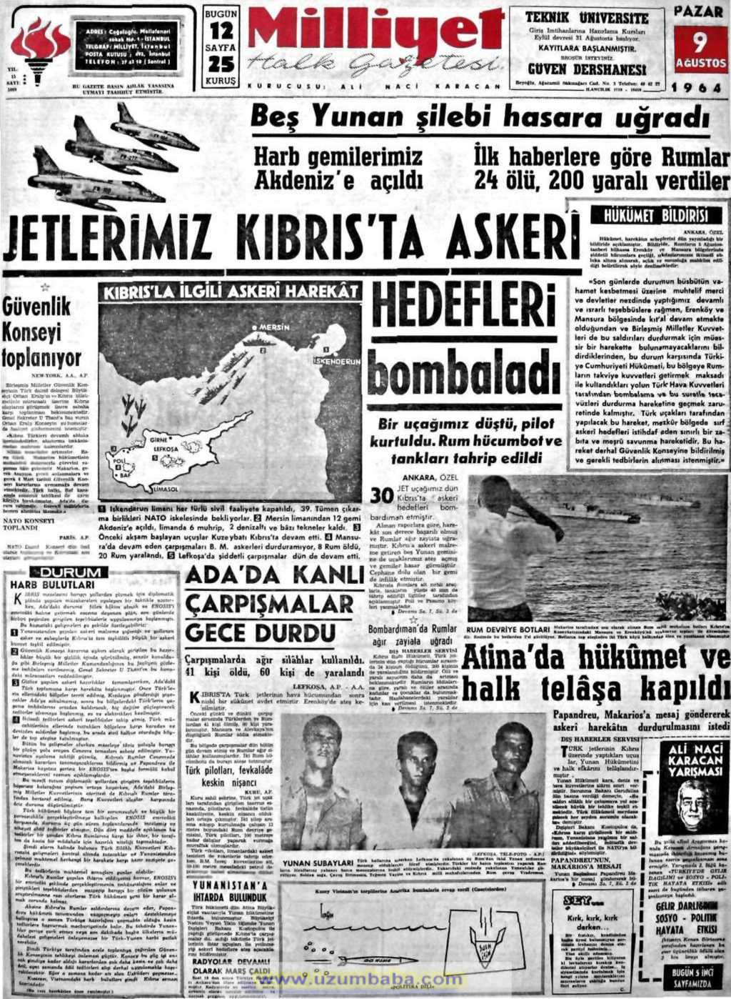 Milliyet gazetesi 9 ağustos 1964