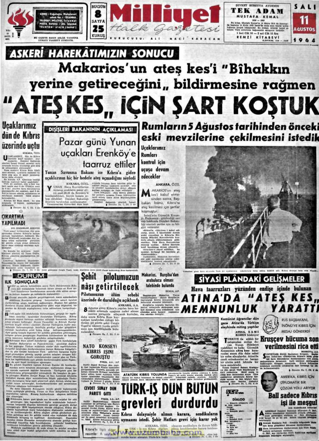 Milliyet gazetesi 11 ağustos 1964