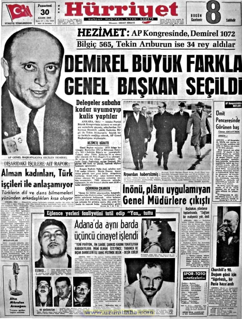Hürriyet gazetesi 30 kasım 1964