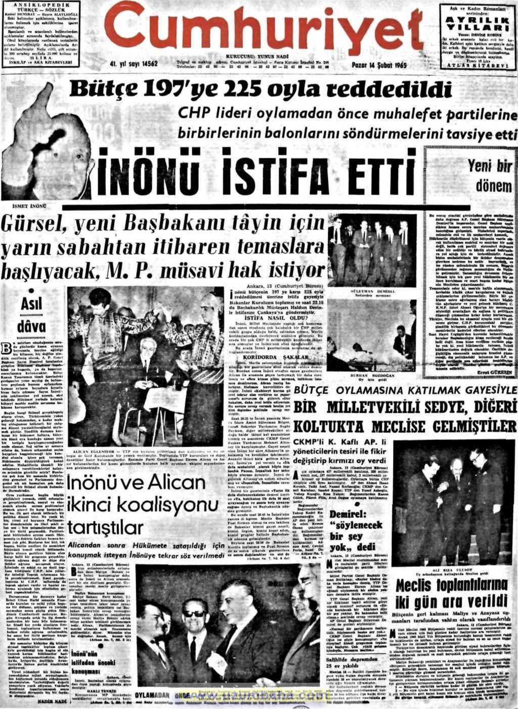Cumhuriyet gazetesi 14 şubat 1965