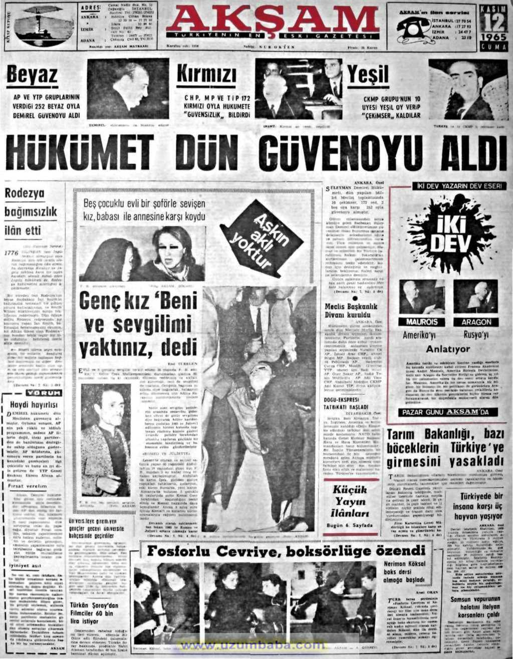 Akşam gazetesi 12 kasım 1965