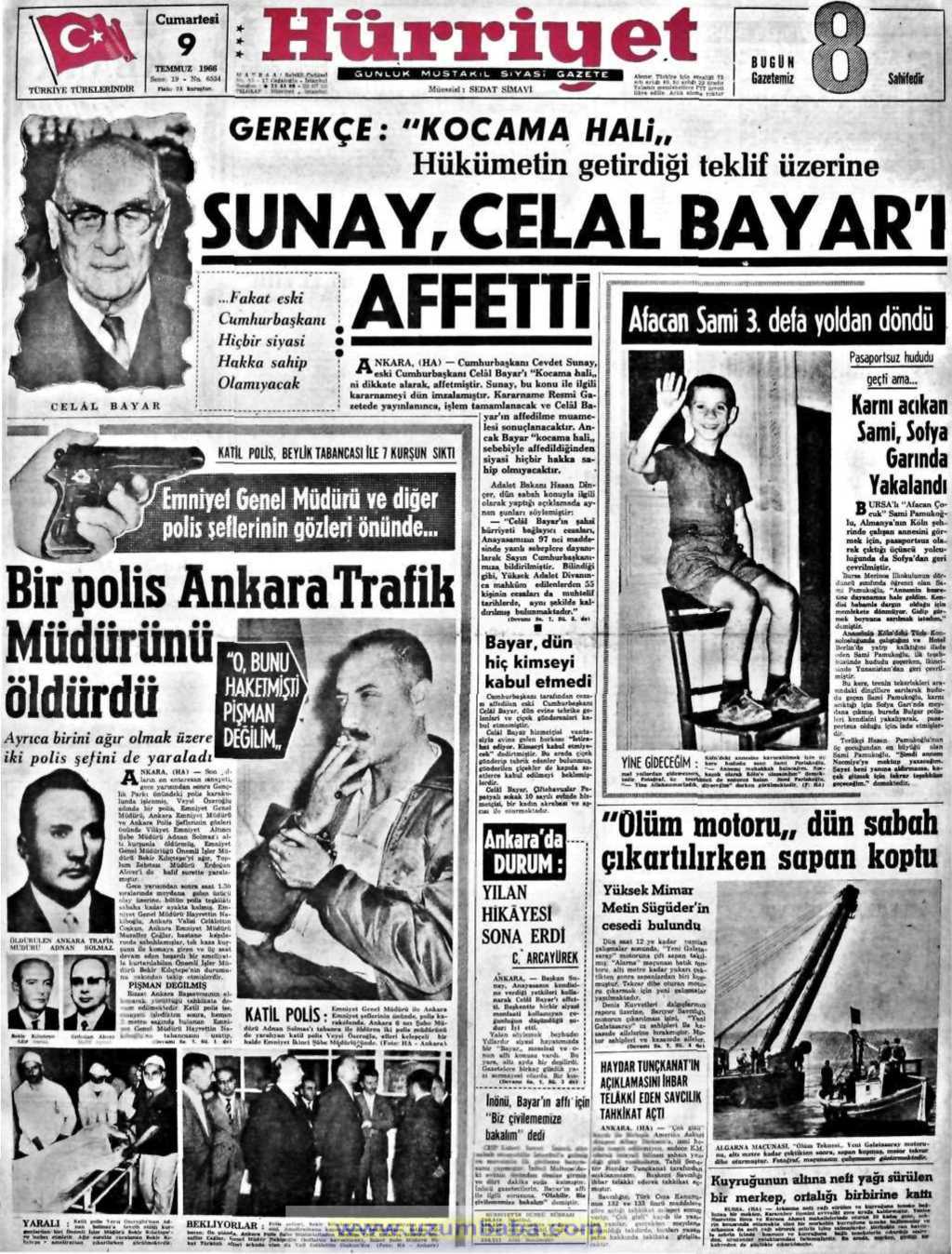 Hürriyet gazetesi 9 temmuz 1966