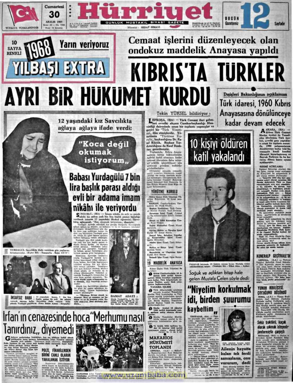 Hürriyet gazetesi 30 aralık 1967