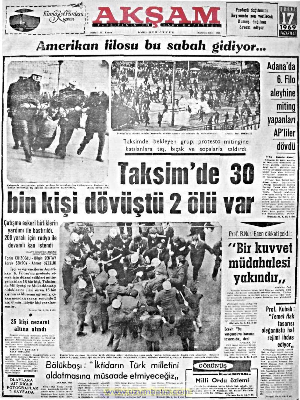 Akşam gazetesi 17 şubat 1969