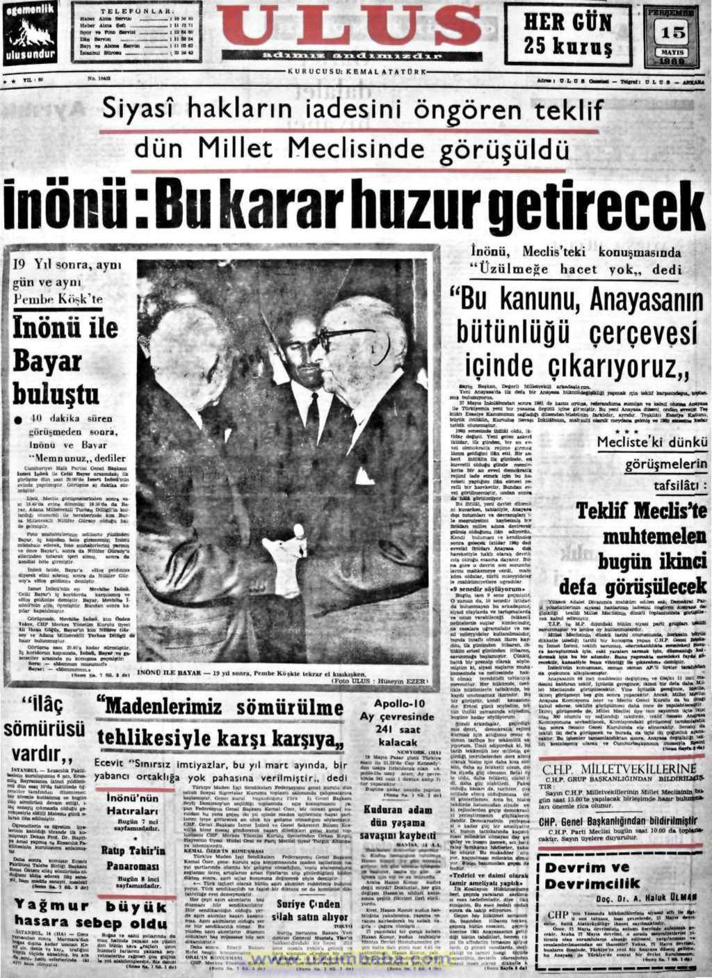 Ulus gazetesi 15 mayıs 1969