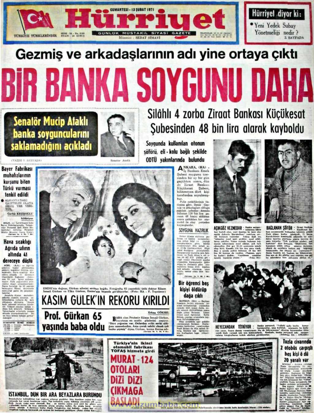 Hürriyet gazetesi 13 şubat 1971