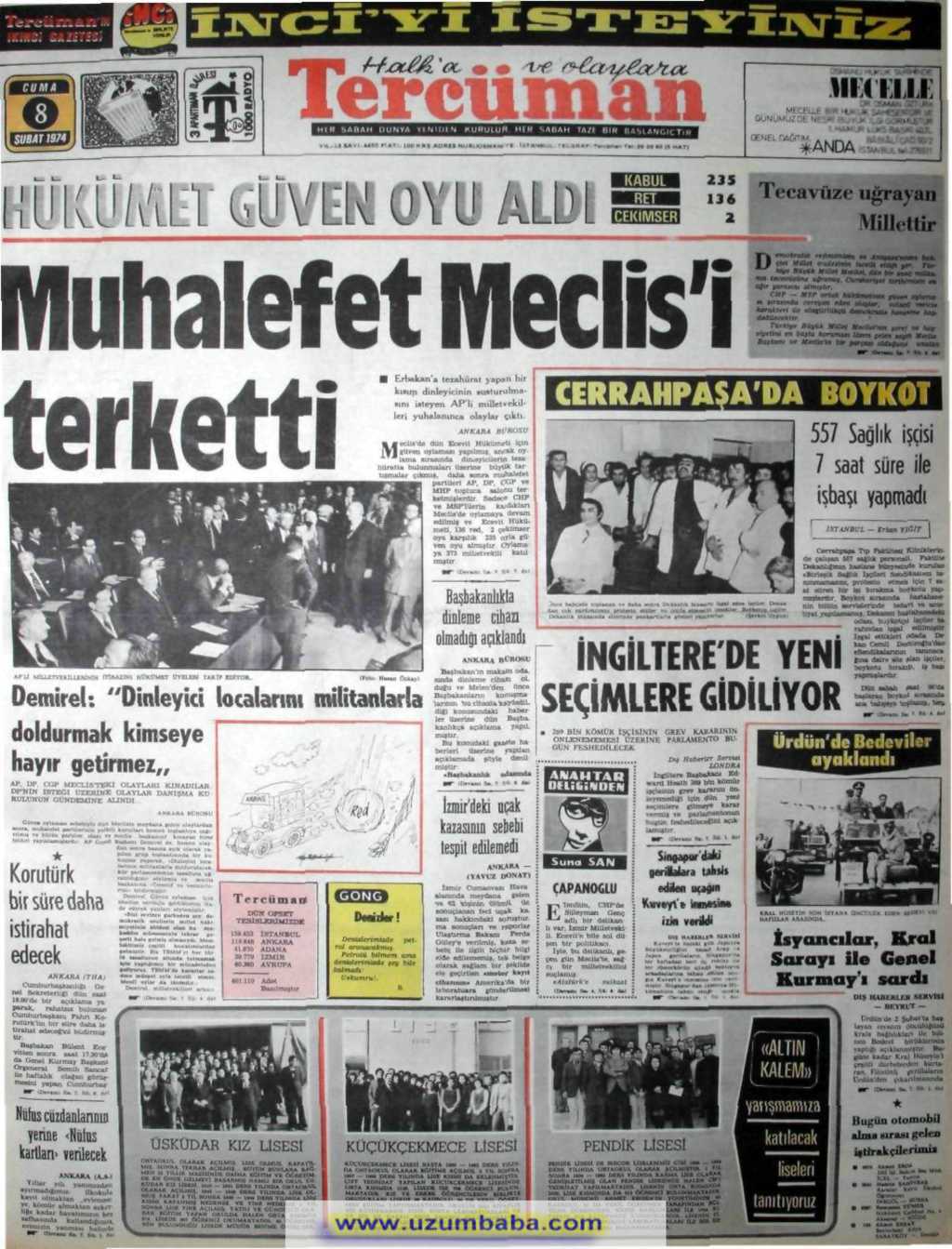 Tercüman gazetesi 8 şubat 1974