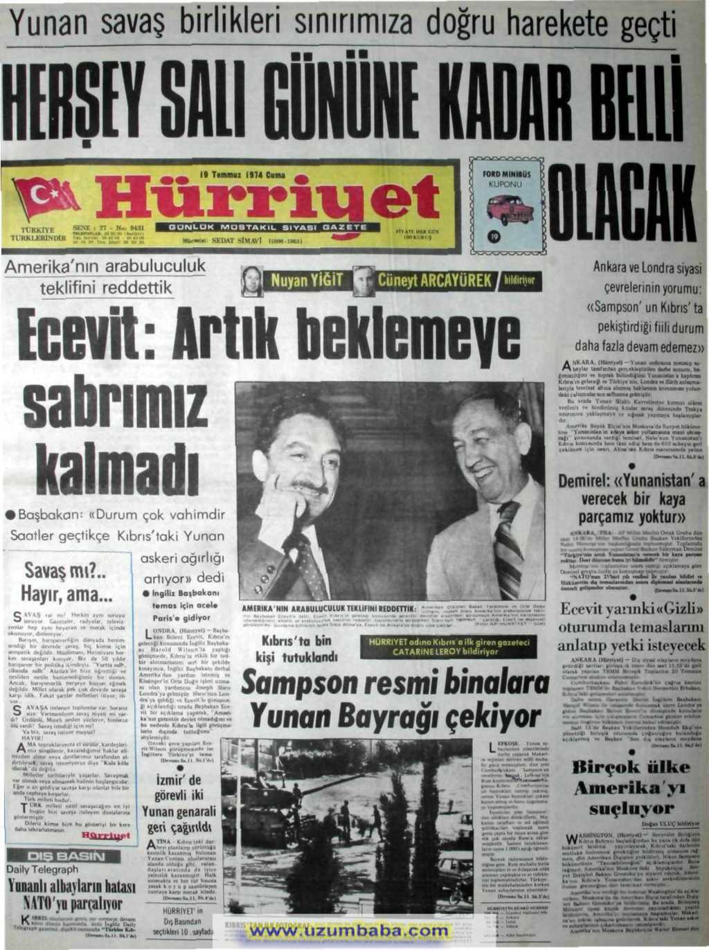 Hürriyet gazetesi 19 temmuz 1974