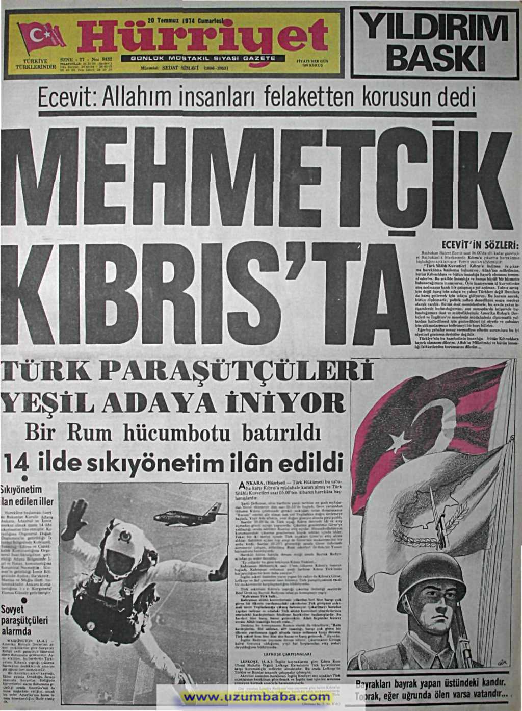 Hürriyet gazetesi 20 temmuz 1974