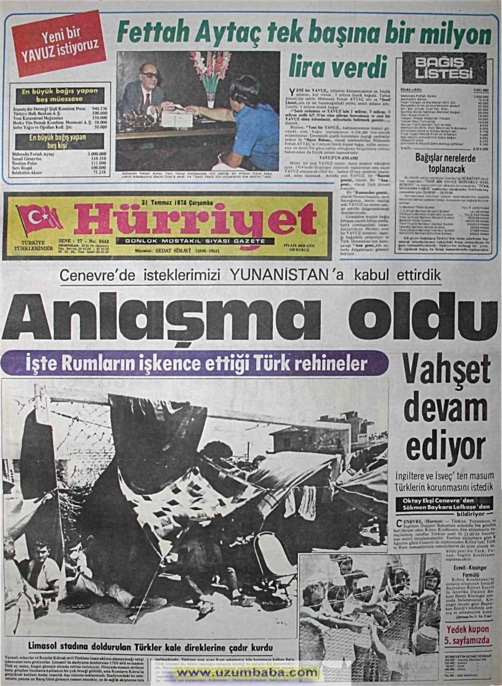 Hürriyet gazetesi 21 temmuz 1974