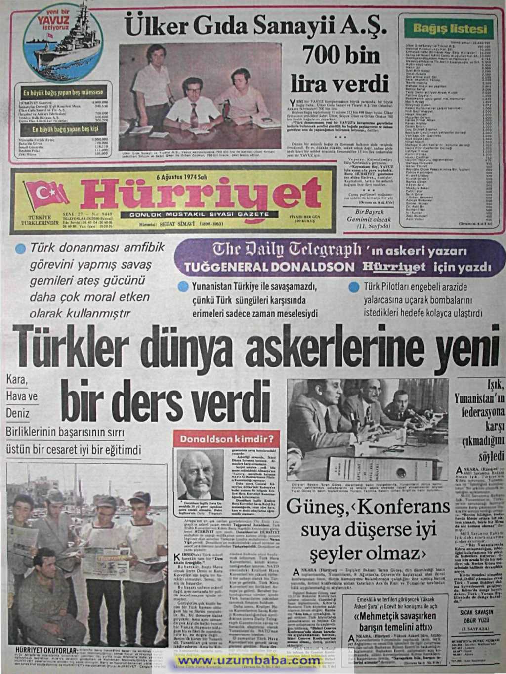 Hürriyet gazetesi 6 ağustos 1974