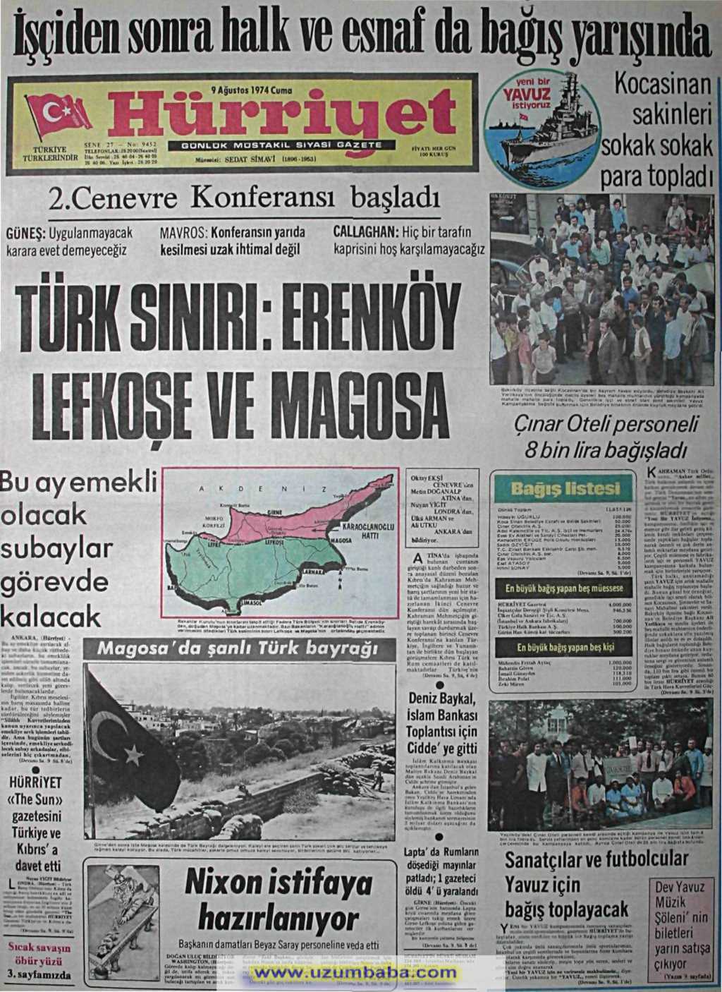 Hürriyet gazetesi 9 ağustos 1974
