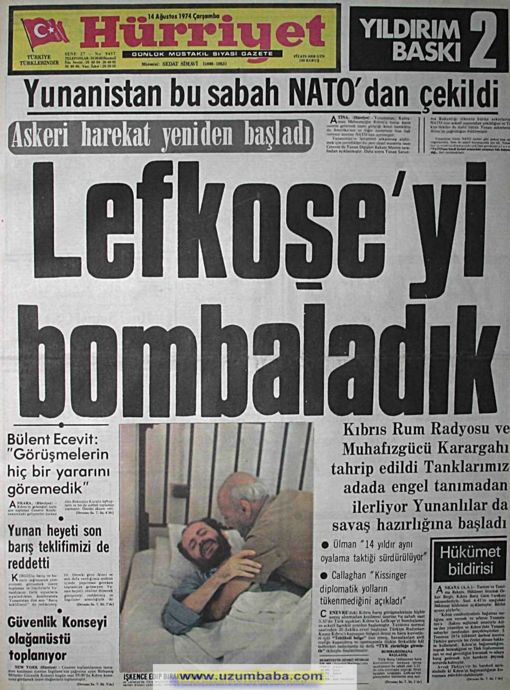 Hürriyet gazetesi 14 ağustos 1974