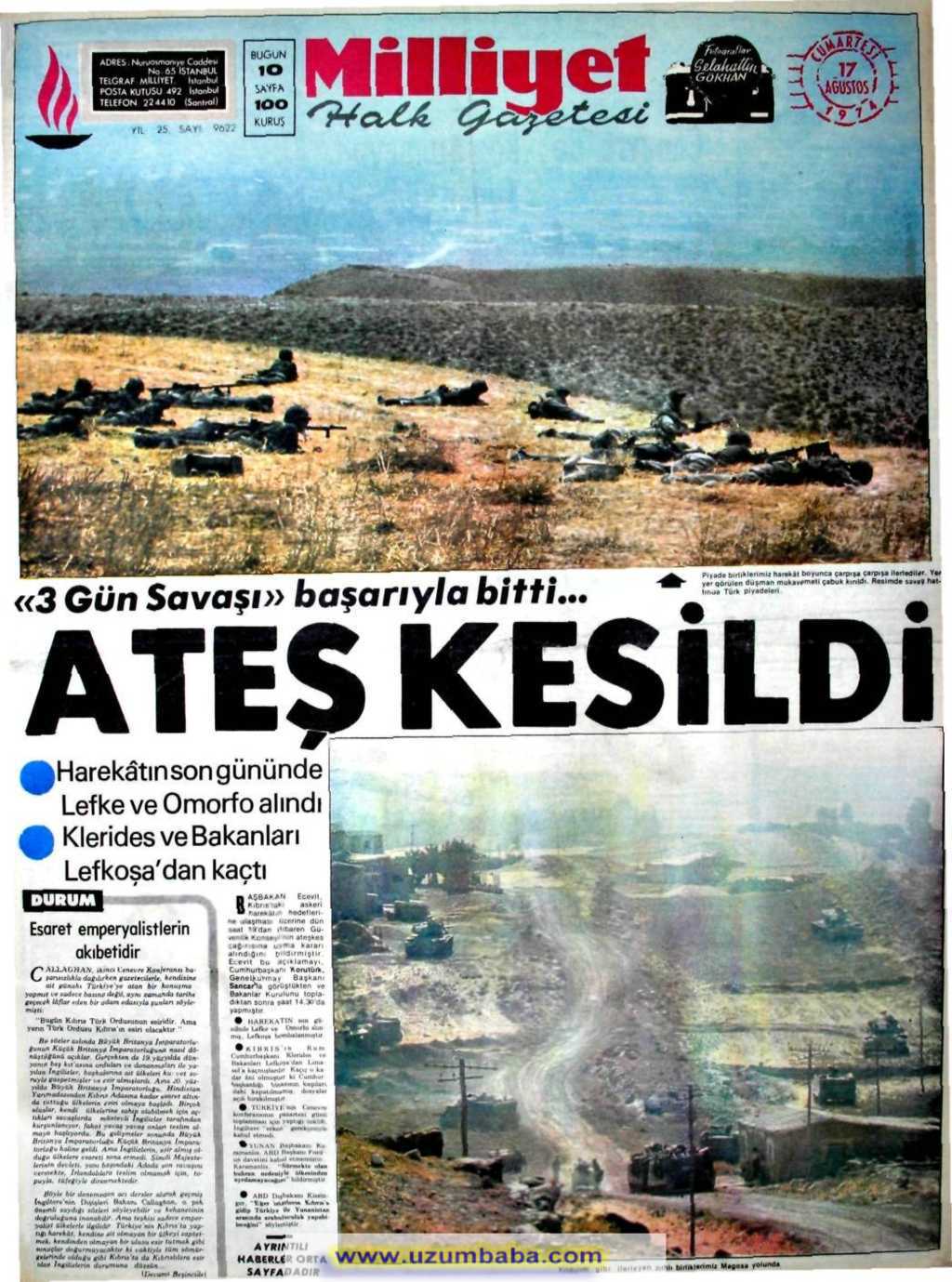 Milliyet gazetesi 17 ağustos 1974
