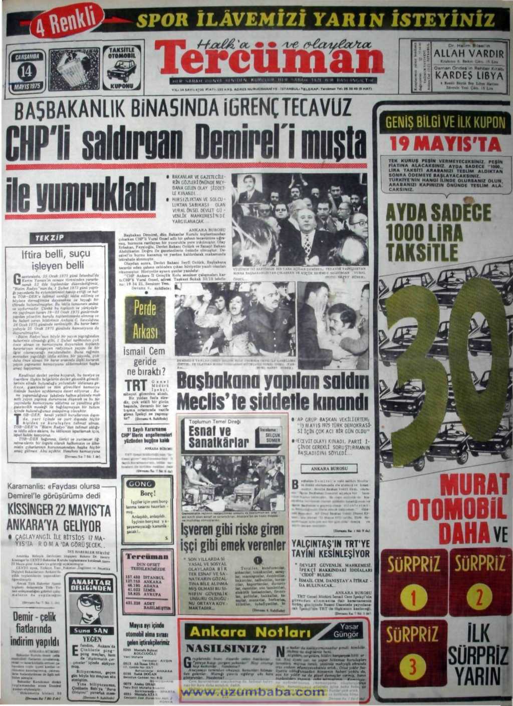 Tercüman gazetesi 14 mayıs 1975