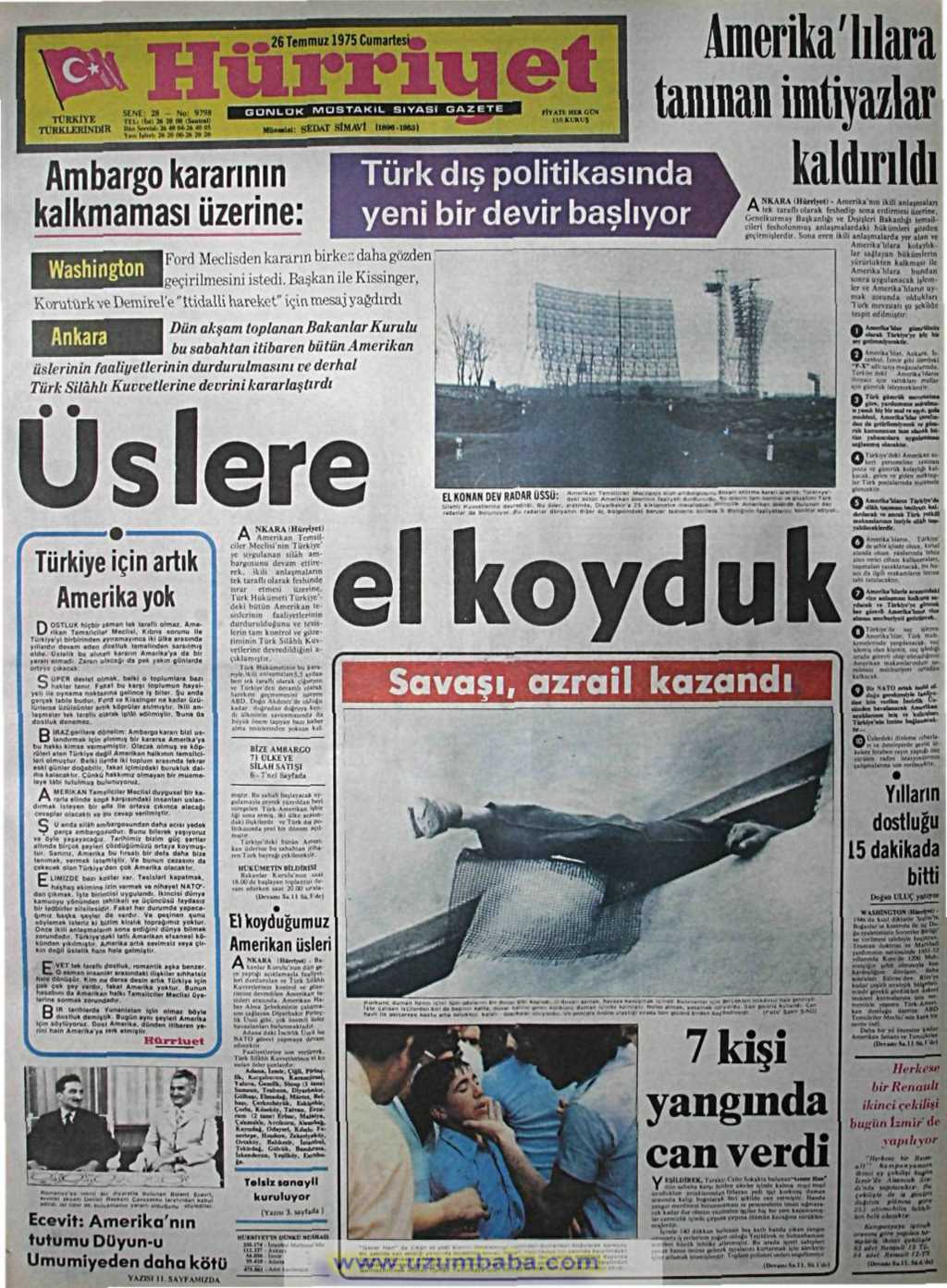 Hürriyet gazetesi 26 temmuz 1975