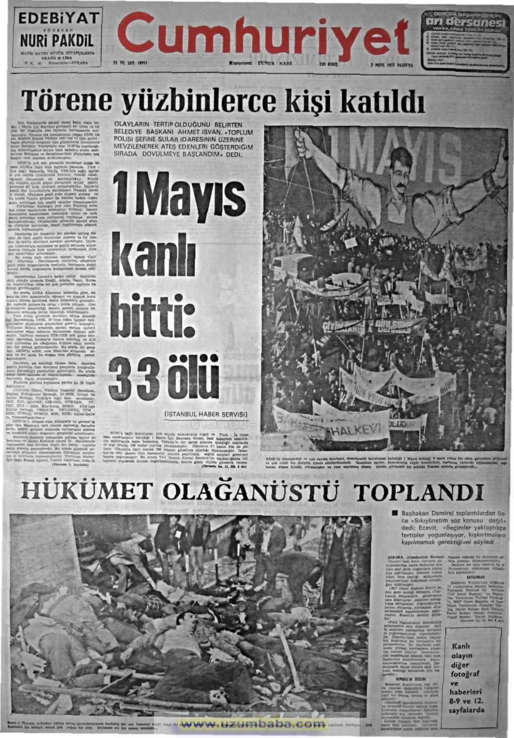 Cumhuriyet gazetesi 2 mayıs 1977
