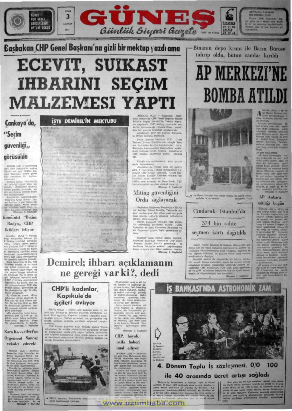 Güneş gazetesi 3 haziran 1977