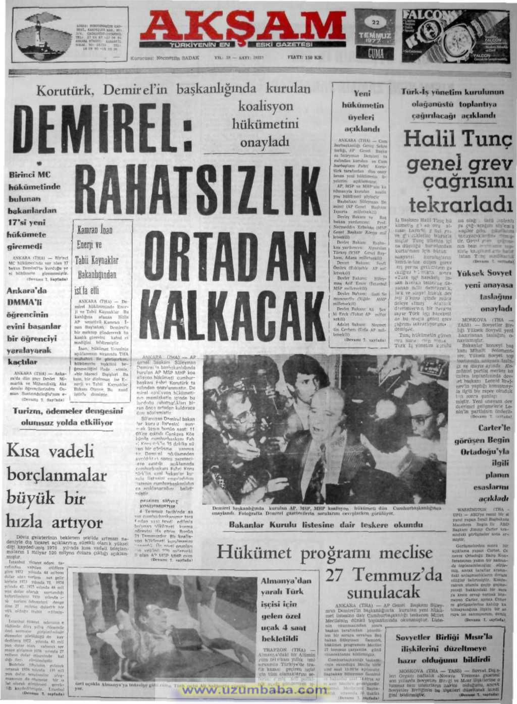 Akşam gazetesi 22 temmuz 1977