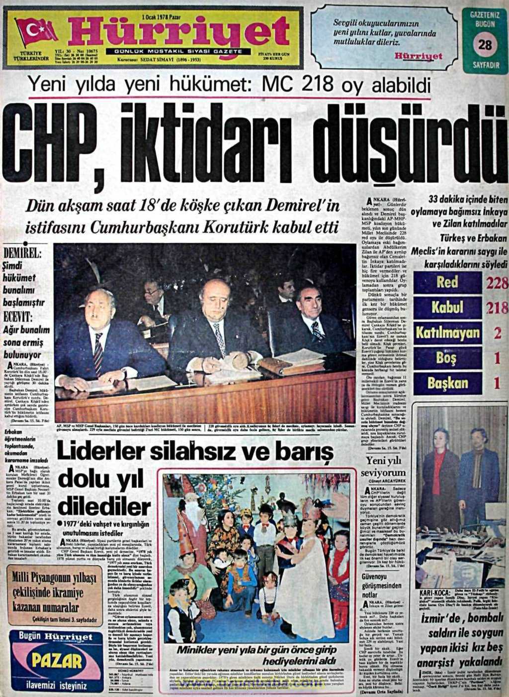 Hürriyet gazetesi 1 ocak 1978
