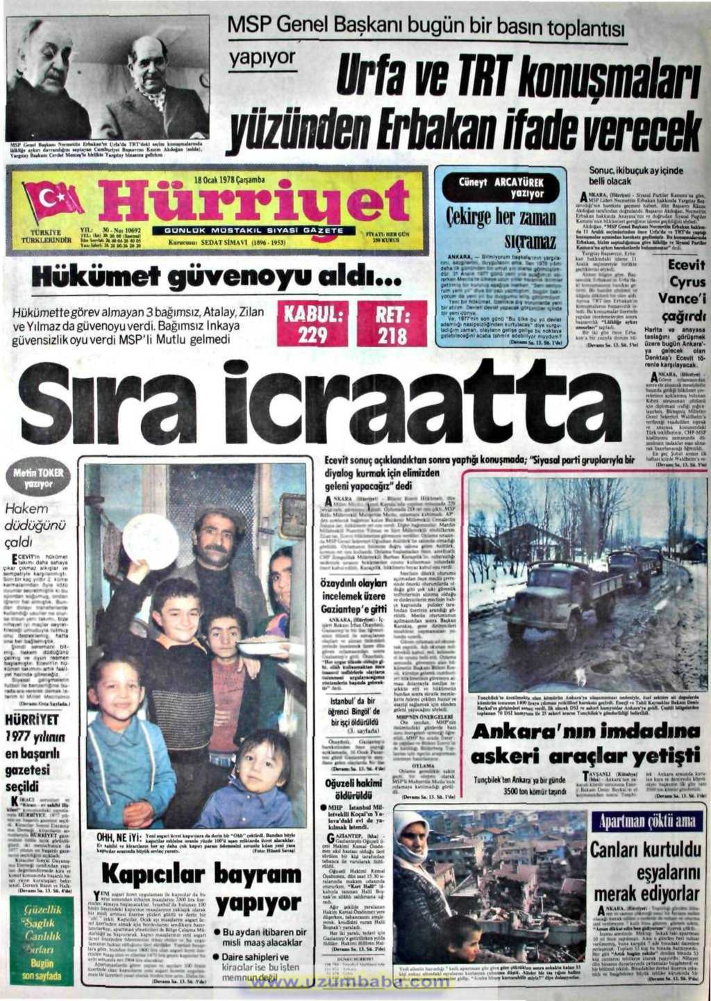 Hürriyet gazetesi 10 ocak 1978