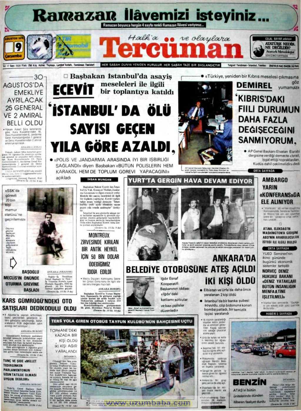 Tercüman gazetesi 9 ağustos 1978