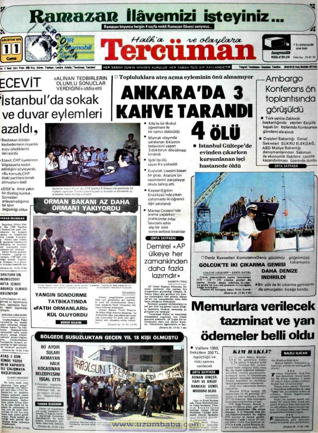 Tercüman gazetesi 11 ağustos 1978