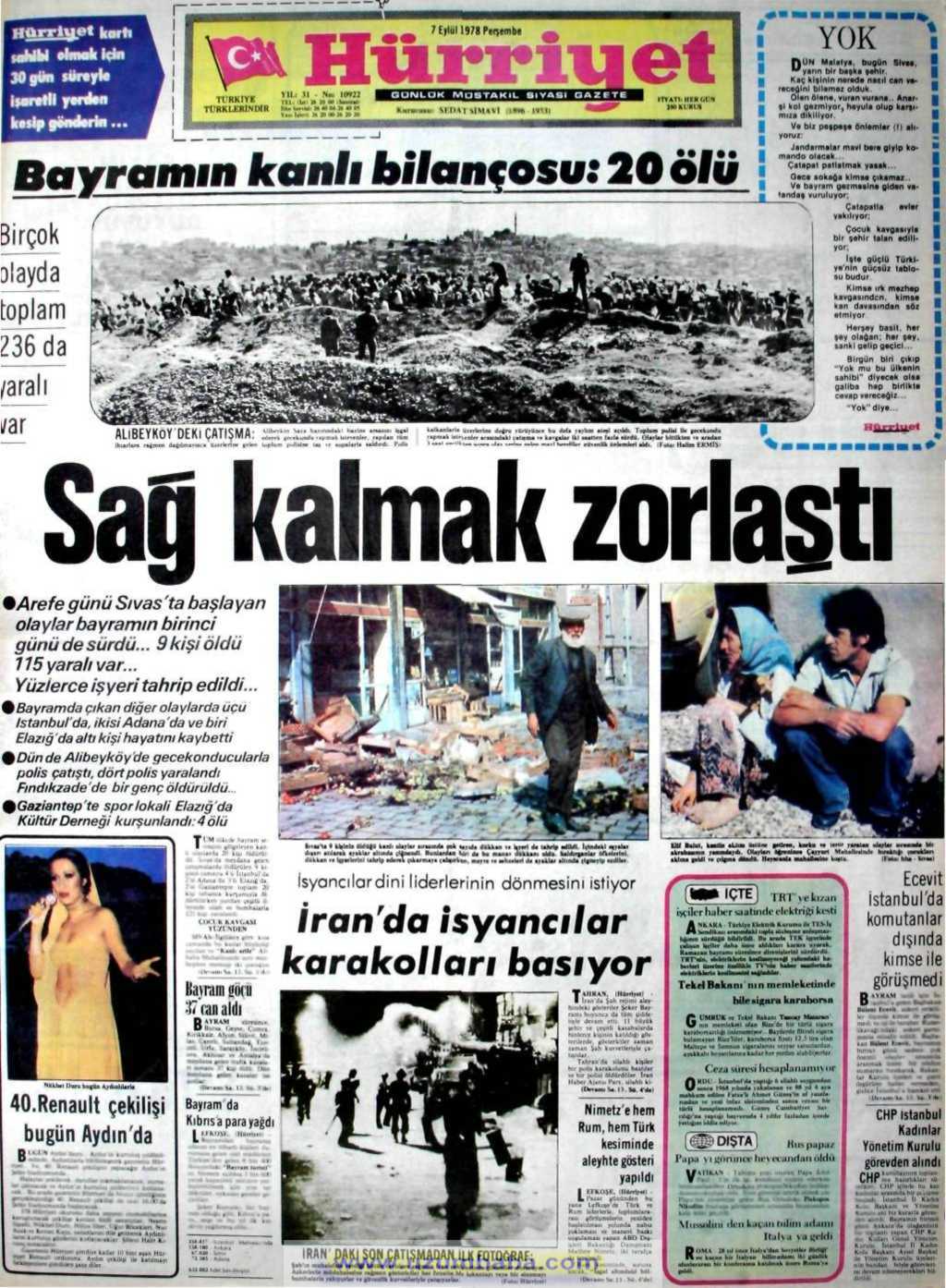 Hürriyet gazetesi 7 eylül 1978