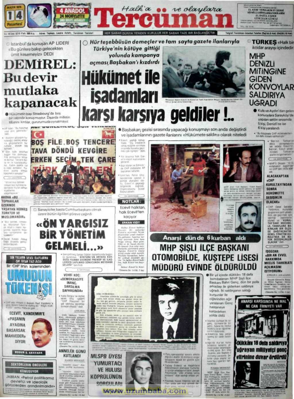 Tercüman gazetesi 14 mayıs 1979