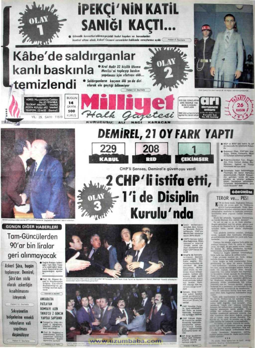 Milliyet gazetesi 26 kasım 1979