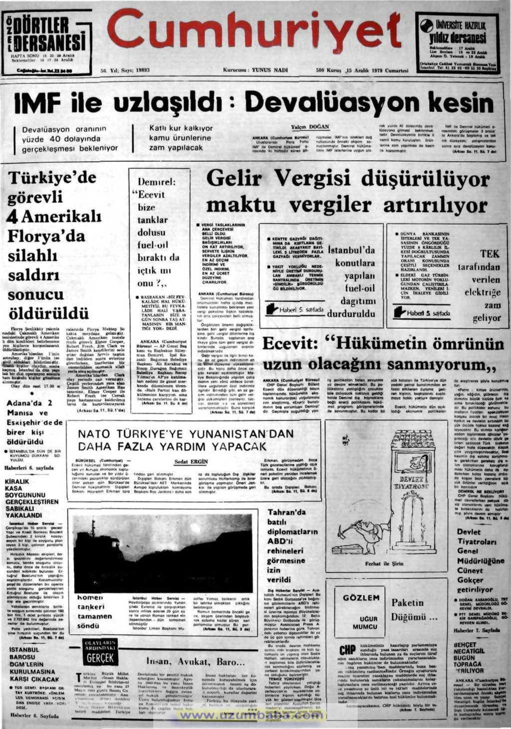 Cumhuriyet gazetesi 15 aralık 1979