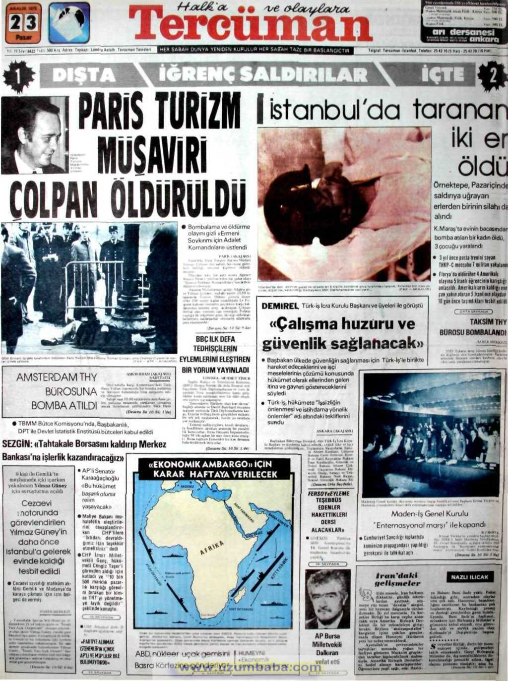 Tercüman gazetesi 23 aralık 1979